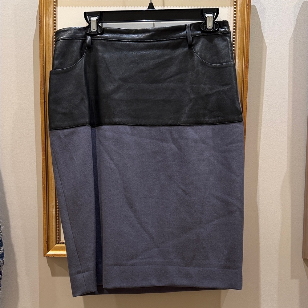 Jean Paul Gaultier Black and Charcoal Two-Tone Leather-Trim Pencil Skirt